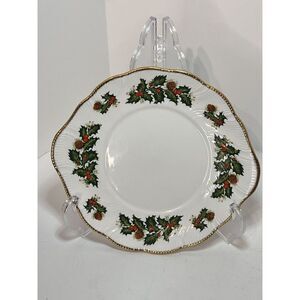 Rosina Queen Yuletide Sweets Plate Cake Platter Signed Vintage Holly Berries